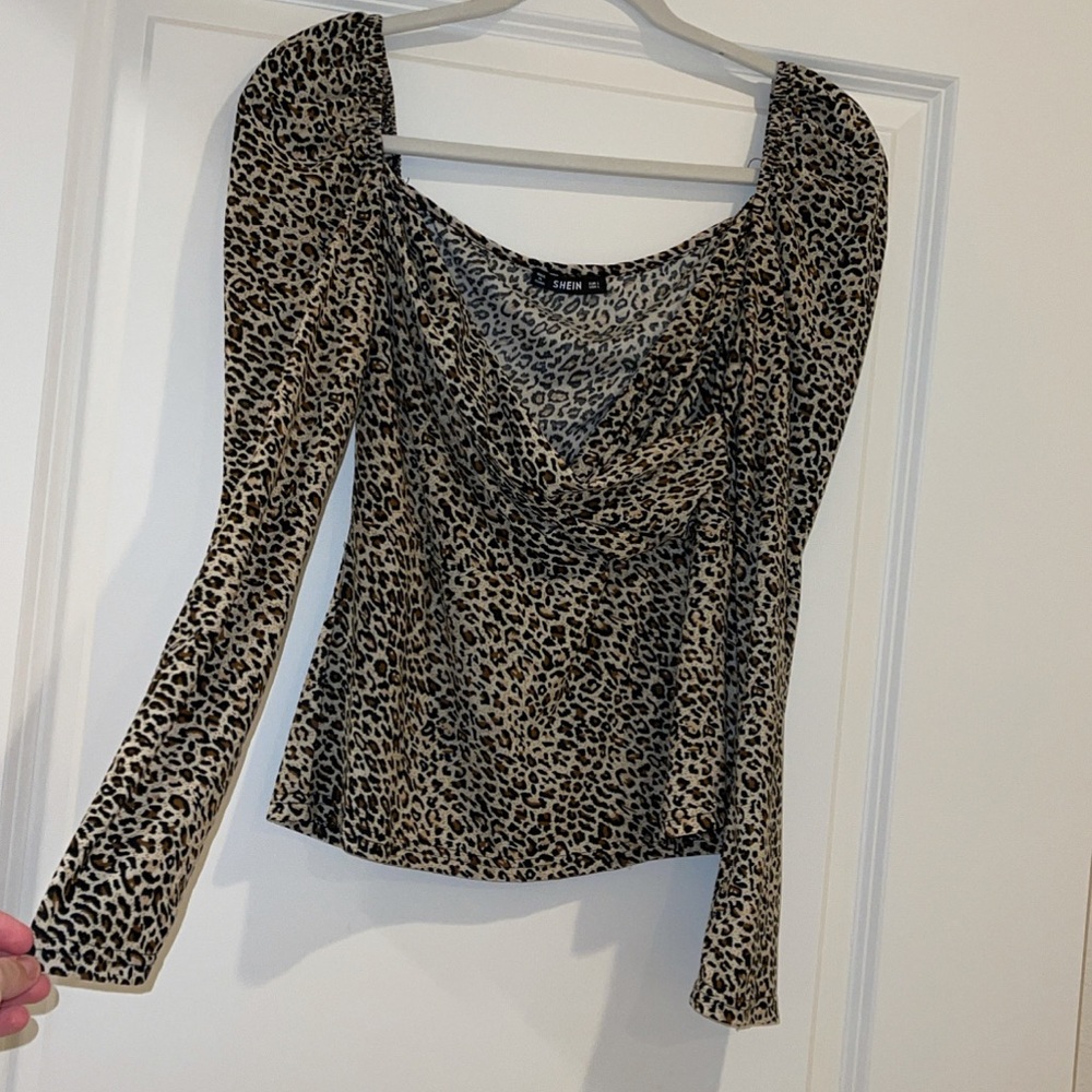 Cheetah print square neck shirt